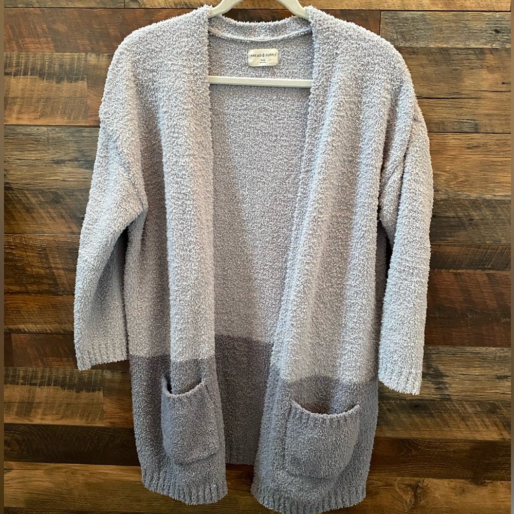 Super soft sweater in 2 tone grey. One size fits most